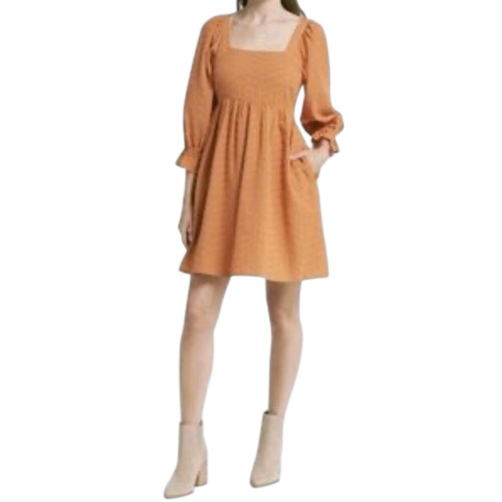 NWT MADEWELL Women’s Puff Sleeve Waisted Swissdot Rust Mini Dress